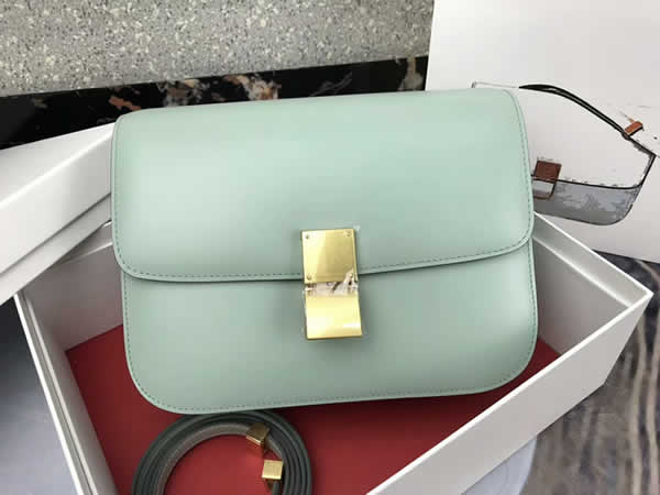 Fake Celine Box Classic Single Shoulder Flip Bag Light Green Messenger Bag